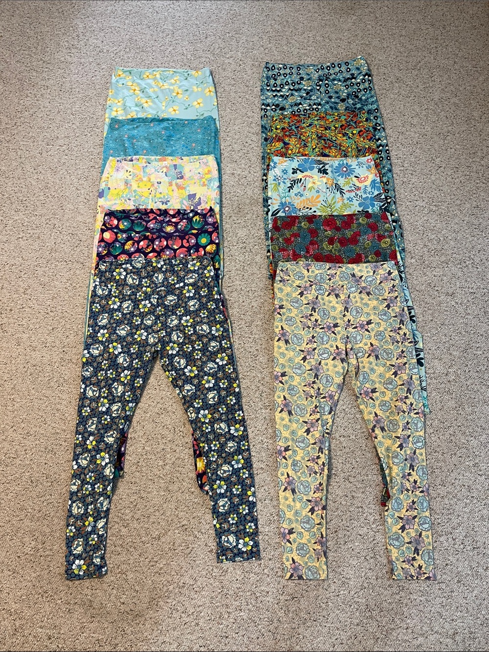 LuLaRoe Assorted Floral Women's Leggings Lot of 10- Multi Blue/Yellow/Green